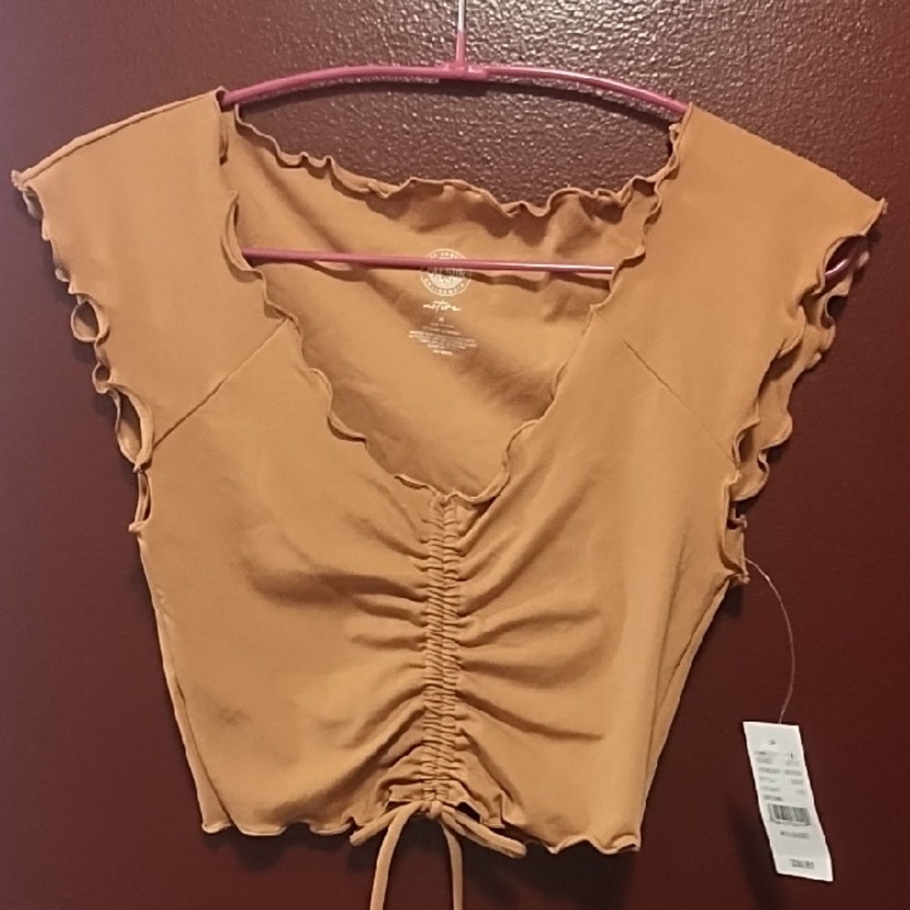 PacSun Ruffled Sleeve Ruched Top - Tan